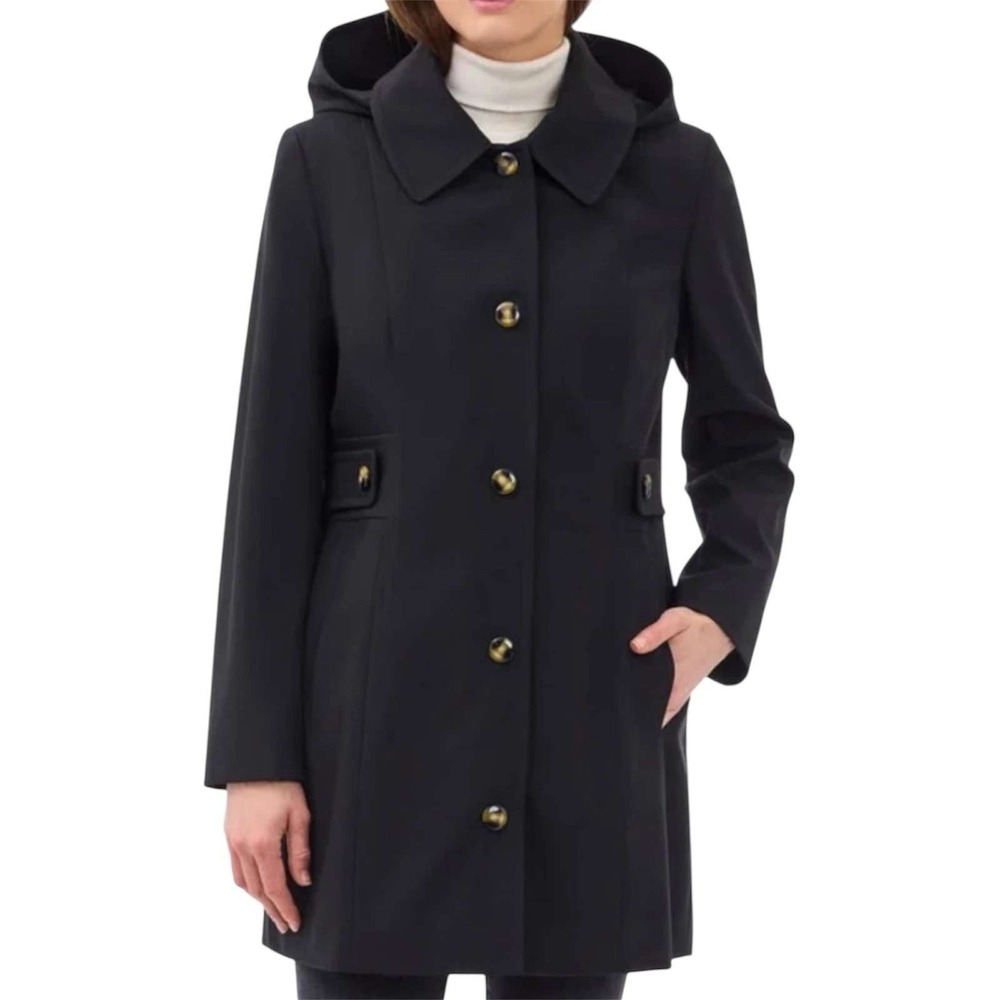 NWT Anne Klein Women's XL Black Hooded Trench Coat Soft shell